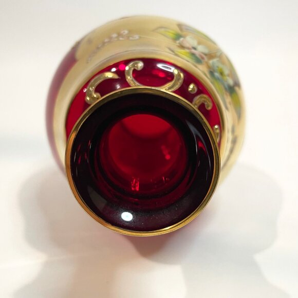 Vintage Bohemian Glass Ruby Red Gold Decanter 5" x 9.25" 1960's - Picture 7 of 11